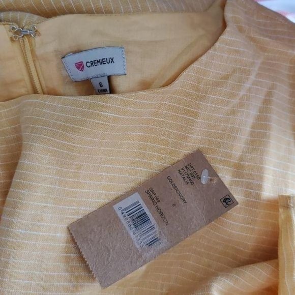 Cremieux Natalia Spring Horizon Gold Ivory Stripe Ruffle Sleeve Midi Dress Small - Picture 5 of 6